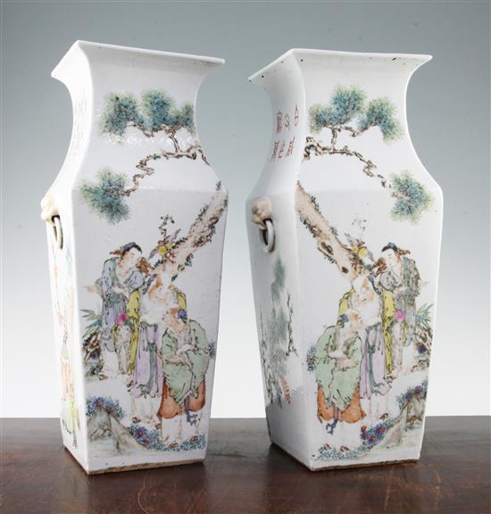 A pair of Chinese famille rose square baluster vases, Republic period or later, 39cm